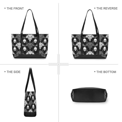 Gothic Skull Laptop Tote Bag,Fits 15.6 Inch Laptop,Womens Lightweight Canvas Leather Tote Bag Shoulder Bag