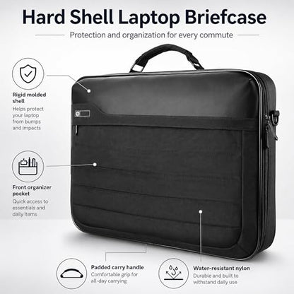 Vangoddy 12-13 Inch Laptop Meeting Bag, Hard Shell Nylon Briefcase Opens Flat, Padded Device Compartment, Front Organizer Pocket, Luggage Strap, Water Resistant, Black