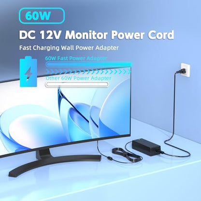 12V 5A 60W Monitor Power Adapter for S-Series 22 24 27 inch | 5.5x2.5mm Tip, 103.5in Cable, FCC CE RoHS, for 22-27in S-Series, Replaces ADP-40DD B PA-1041-71