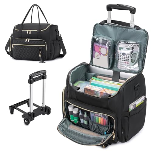 Rolling Laptop Bag 17.3 Inch 3 IN 1 Rolling Briefcase for Women Waterproof Teacher Tote Bag With Wheels - color: Black