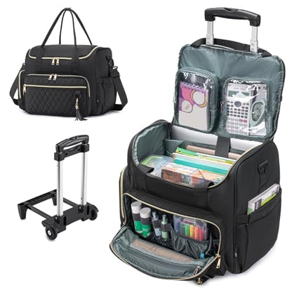 Rolling Laptop Bag 17.3 Inch 3 IN 1 Rolling Briefcase for Women Waterproof Teacher Tote Bag With Wheels - color: Black