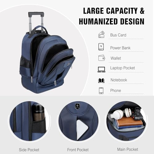FANDARE Men's Wheeled Business Backpack Rolling Convertible Laptop Carry-On Luggage Mobile Office Case Trolley Handle with Hideaway Strap Daypacks with Wheels for Business Travel Office Commute Blue - color: Blue