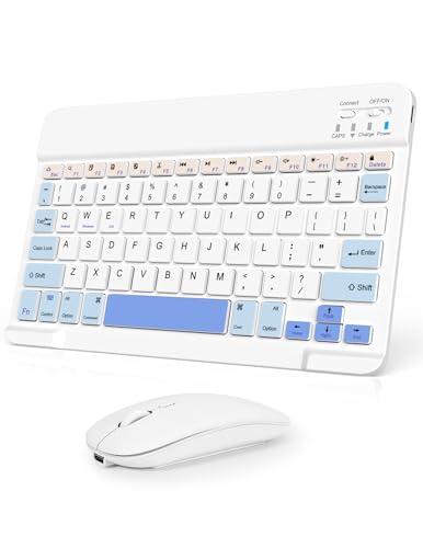 Wireless Keyboard and Mouse Combo, Rechargeable Bluetooth Keyboard & Wireless Mouse with 2.4 GHz USB Receiver, Compatible with iPad, Smartphone, PC, Laptop, Windows/iOS/Android - color: White and Blue