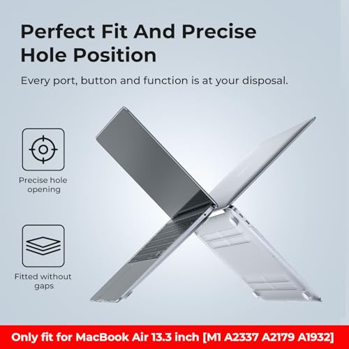 EooCoo for MacBook Air 13.3 inch Case with Keyboard and Screen Protector | Ultra Thin and Transparent, Hard Case Compatible with MacBook Air 13.3 inch M1 Chip 2021-2018 with Retina Display - color: Crystal Clear
