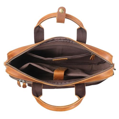 Leather Briefcase for Men 17Inch Laptop Messenger Bags Business Travel Handcrafted Laptop Bag with YKK Zipper Gift - color: Brown