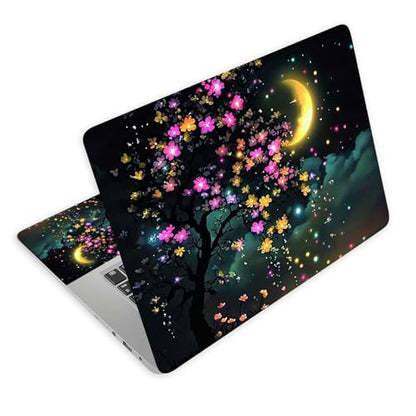 Universal Laptop Skin Decal, 3-Piece Vinyl Protector for 12 13 14 15.6" Notebook, Waterproof Anti-Scratch, Easy Trim & Bubble-Free Finish, Fairy Tree with Flowers Glowing - color: Fairy Tree with Flowers Glowing