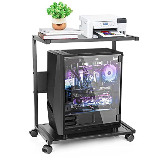 Bfttlity Computer Tower Stand 2-Tier Metal PC Stand for Floor Carpet | Under Desk Mobile CPU Stand for Most Computer Towers, 19.69"L x 23.42"H - size: Large-Black