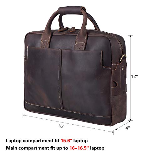Polare Leather Briefcase for Men Business Travel Messenger Bags 15.6 Inch Laptop Bag YKK Metal Zipper - color: Dark Brown(updated Version)