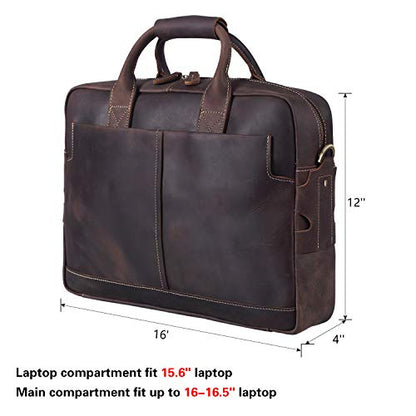 Polare Leather Briefcase for Men Business Travel Messenger Bags 15.6 Inch Laptop Bag YKK Metal Zipper - color: Dark Brown(updated Version)