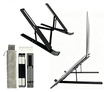 Desktop Laptop Stand, iPad Stand, Aluminum Alloy, Portable Foldable, 7Level Adjustable, Ergonomic, Suitable for Laptops Up to 18 Inches,Easily Put in Bag & use anywhere (1, Full silicone Black) - color: Full silicone Black