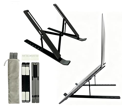 Desktop Laptop Stand, iPad Stand, Aluminum Alloy, Portable Foldable, 7Level Adjustable, Ergonomic, Suitable for Laptops Up to 18 Inches,Easily Put in Bag & use anywhere (1, Full silicone Black) - color: Full silicone Black