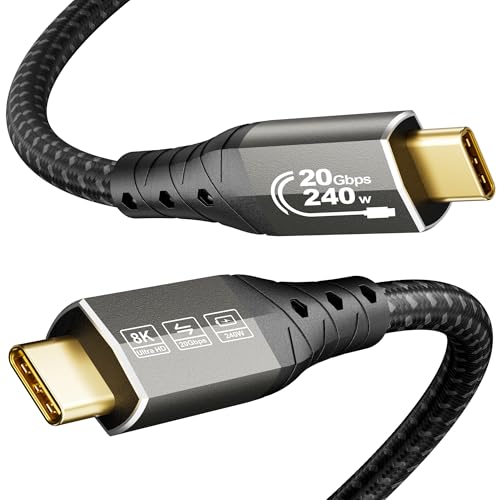 ZIKNYDO USB C Data Cable 3.3FT, USB C 3.2 20Gbps Data Transfer, 8K@30Hz, 4K@60Hz/ 144Hz USBC to USBC Video Cable, 240W Fast Charge Type C for Thunderbolt 4, iPhone16, MacBook Pro, SSD, Dell XPS (1m) - size: 3.3FT*1