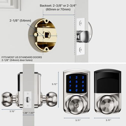 HIDALIFE Keyless Entry Door Lock with Code, Keypad Door Lock with Handle, Touchscreen Door Knob with Keypad, Electronic Door Lock, Auto-Lock, Satin Nickel, HL-668K 1pack - size: HL-668K Satin Nickel 1pack
