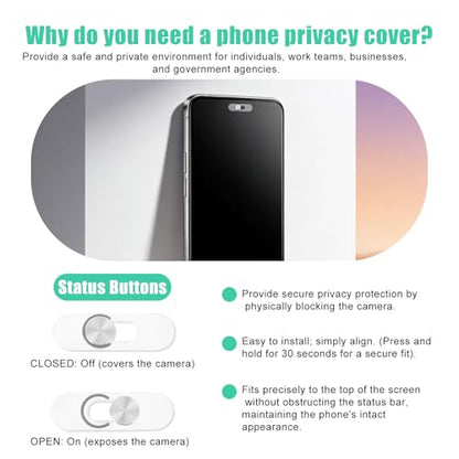 2pcs Single Front Slide Camera Cover Covers Webcam Blocker for Pixel/Galaxy | Keep Your Cell Phone Safe Camera Webcam Phones Parts Accessories Supplies Ultra-Thin Silver for Android Phones