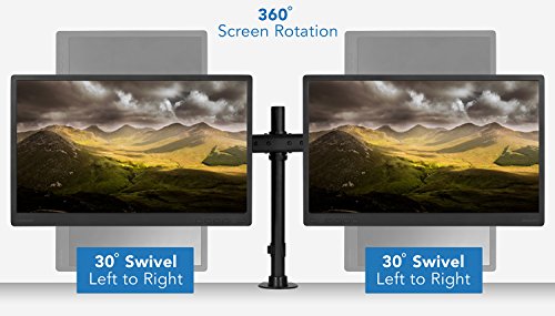 Mount-It! Dual Monitor Desk Stand, C-Clamp & Grommet Base | Fits two VESA 75/100 screens 17-27", two articulating arms, C-clamp and grommet bases.