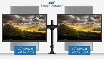 Mount-It! Dual Monitor Desk Stand, C-Clamp & Grommet Base | Fits two VESA 75/100 screens 17-27", two articulating arms, C-clamp and grommet bases.