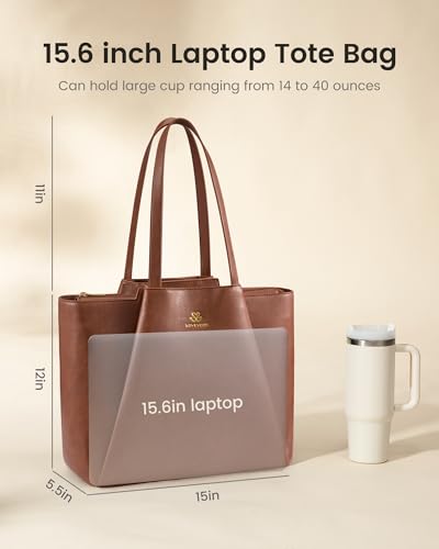 LOVEVOOK Laptop Tote for Women - 15.6 Inch Faux Leather Laptop Bag with Clutch, Large Capacity Office Purse Computer - color: Yellow & Brown, size: 15.6 inch