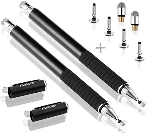 MEKO Stylus Pen for Touchscreen, 2-in-1 Universal Stylus | MEKO 1st Gen Passive Stylus, Fiber & Disc Tips with Clip, Compatiable with All Touch Screens(Black/Black) - color: *Black/Black