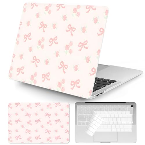 Seorsok Compatible with MacBook Pro 13 inch Case M2 2023,2022,2021-2016 A2338 M1 A2251 A2159 A1989 A1708 A1706,Cute Pink Ribbon Bow and Blooming Rose Plastic Hard Case&Transparent Keyboard Cover,Pink - color: Ribbon Bow&Blooming Rose, size: Pro13（A2338 M1