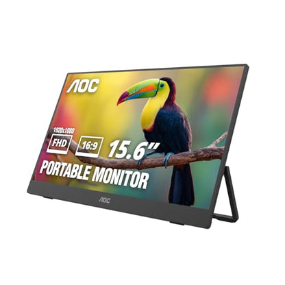 AOC 16" Portable Monitor FHD 60Hz USB-C IPS Ultra Slim Kickstand 16T30 | 1920×1080 Computer Monitor, USB-C 3.2, Mini HDMI, Built-in Speakers, Kickstand, Ultra Slim, VESA Mount, Low Blue Light - size: 15.6 inch Kickstand