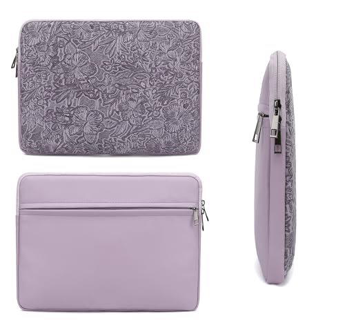 Embossing Floral Pattern PU Leather Laptop Sleeve Case with Pocket MacBook Air 13 inch,iPad Pro 13 inch and 12.5 inch-13.6 inch Notebook Computer Laptop (Purple PU) - color: Purple PU, size: 12.5 inch-13.5 inch