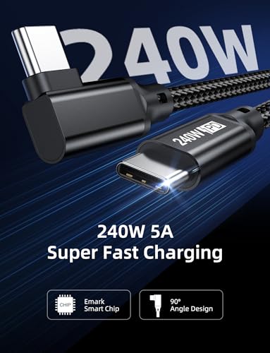 240W USB C to USB C Cable 0.5FT,PD 3.1 Type C to C 5A Fast Charging Cable Right Angle for MacBook Pro/Air,iPad Pro/Air/Mini,iPhone15/15Pro/15Plus/15ProMax,Samsung S24/S23/S22,Surface Book2,Pixel - style: 90° Right Angle