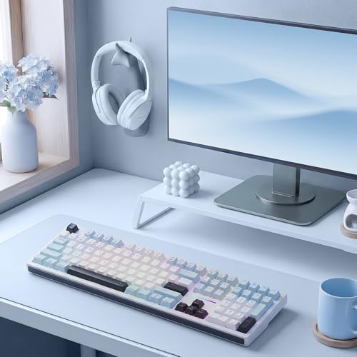 Redragon K771 Wireless Mechanical Keyboard, 108-Key Gaming Keyboard with 4 Extra Hotkeys, 5-Layer Noise Dampening, Pre-lubed Linear Switches, Hot-swap Custom RGB Keyboard for PC/Mac - Blue&White - color: Blue-White