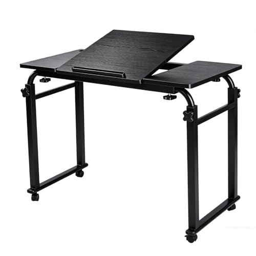 Overbed Bedside Table Over The Bed Table with Wheels Height Adjustable Medical Tilt Top Hospital Bed Table Laptop Standing Lap Desk Cart Table Stand for Bed Hospital Home Office Use Bed Trays Desk - color: Black