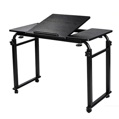 Overbed Bedside Table Over The Bed Table with Wheels Height Adjustable Medical Tilt Top Hospital Bed Table Laptop Standing Lap Desk Cart Table Stand for Bed Hospital Home Office Use Bed Trays Desk - color: Black