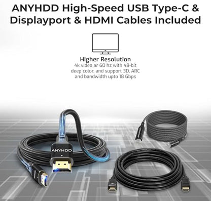Dell WD19S Docking Station Dual Monitor Bundle - 180W, Supports 4K Display, Dell Dock with 180W Power Supply + Anyhdd 4K HDMI Cable + 4K DisplayPort Cable + USB-C Cable + Microfiber Cloth Included - style: WD19S 180W