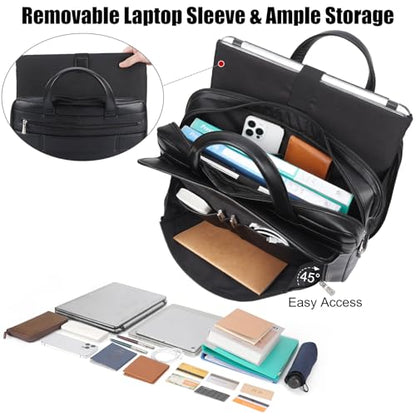 Masa Kawa Leather Briefcase for Men 15.6", 17" Laptop Computer Case Business Travel Work Messenger Cross Body Shoulder Bag - color: Black-fits 15.6" Laptop