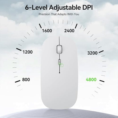 TECKNET Bluetooth Wireless Mouse, Rechargeable Silent Portable Computer Mouse, 6 Adjustable DPI, Dual Mode (Bluetooth 5.2/3.0 and 2.4G USB Receiver) for Laptop, iPad, MacBook, PC, Desktop, Android - color: white