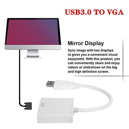 Zopsc USB3.0 to VGA Converter 5Gbps HD 1080P Adapter Cable 15Pin Female, Supports Multi Display Solutions, No External Power Supply, for PC laptops, Desktops, Monitors. (White) - color: White