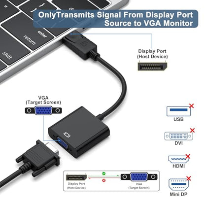 Meliya DisplayPort to VGA Adapter, Gold-Plated DisplayPort (DP) to VGA Adapter (Male to Female) Compatible with Computer, Desktop, Laptop, PC, Monitor, Projector, HDTV