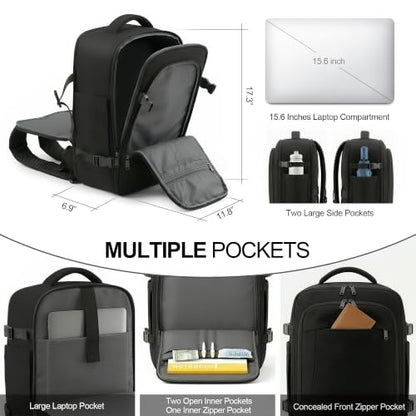 TILYMOL Travel Backpack for Women & Men - 15.6 inch Laptop Backpack Airplane Flight Approved, Large Carry On Anti-theft Bag for Travel Work Business Weekender - color: Black