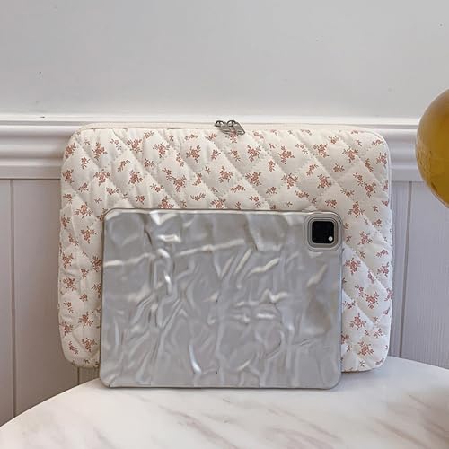 Cute Laptop Sleeve 13-15 inch Laptop Case Aesthetic Quilted Laptop Sleeve Computer Bag with Flower Printing for MacBook (Pink, 15inch) - color: Pink, size: 15inch