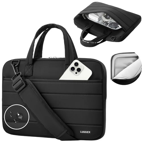 LUGGEX Laptop Bag 13-14 Inch, 360° Protective Laptop Sleeve with Shoulder Strap, Compatible with MacBook Air/Neo/Pro 13/14 Inch (LTX-Core, Black) - color: Black, size: 13-14 Inch for Macbook Air & Pro