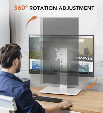 Hemudu Single LCD Computer Monitor Free-Standing Desk Stand Riser for 13 inch to 32 inch Screen with Swivel, Height Adjustable, Rotation, Holds One (1) Screen up to 77Lbs(HT05W-001) White - color: White