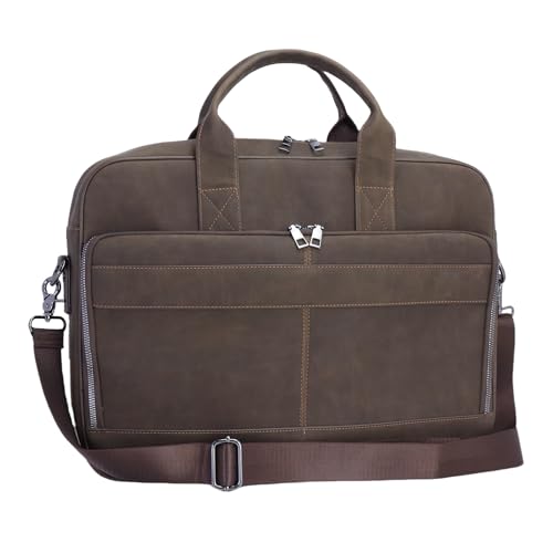 Vintage Faux Leather Briefcase: 15.6" Roomy/17 Compact Laptop Messenger Bag for Men - Crossbody Business Travel Satchel