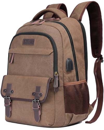 Canvas Travel Laptop Backpack for Men Women, Business Work Rucksack College Computer Bag Fits 15.6 Inch Notebook - color: Coffee, size: 15.6 Inch