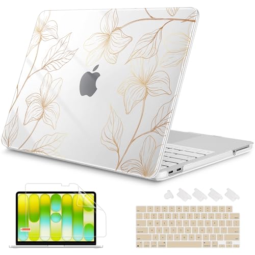Mektron Case for 2026 MacBook Neo 13-inch A18 Pro chip A3404 Laptop Cover with 13-inch (Diagonal) Liquid Retina Display+ Keyboard Cover+ Screen Protector, Gold Flower S718 - color: Gold Flower S718