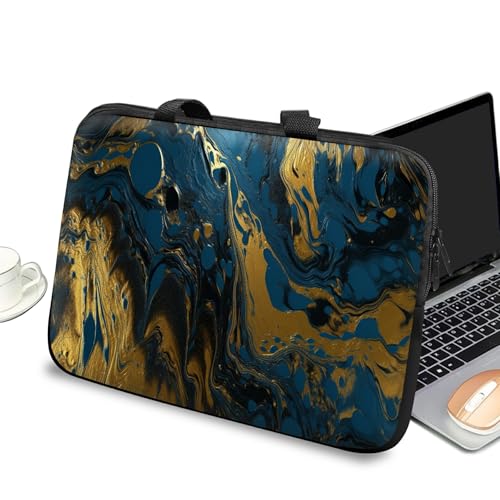 Universal Laptop Case Sleeve 10 inch with Handle and Zipper, Kids Tablet Carrying Case Messenger Bag Portable Tote Bag for 7-10 inch iPad/Notebook/eBook/Readers, Blue Gold Marble - color: Blue Gold Marble, size: 10 inch