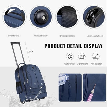 FANDARE Men's Wheeled Business Backpack Rolling Convertible Laptop Carry-On Luggage Mobile Office Case Trolley Handle with Hideaway Strap Daypacks with Wheels for Business Travel Office Commute Blue - color: Blue