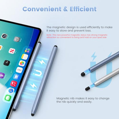 Stylus Pen for Touchscreen, 2-in-1 Magnetic Universal Stylists | High Sensitivity & Precision, Metal Barrel,Compatible with iPad,iPhone,Android Microsoft Surface Nintendo Switch Touchscreen - color: Silver/Blue