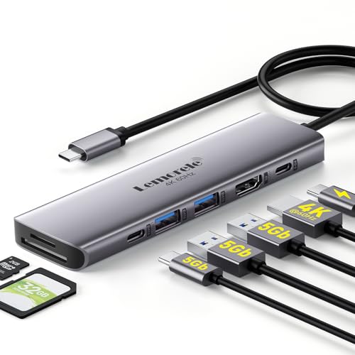 USB C Hub Multiport Adapter,7-in-1 4K 60Hz HDMI Docking Station, 100W PD, SD/TF 3.0 Slots, 2 USB 3.0 & USB C 3.0 5Gbps Data Ports, for MacBook, iPad, Surface, XPS, ChromeBook
