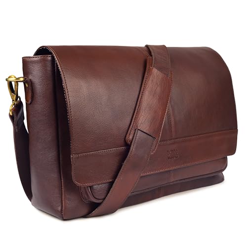 LEATHER VILLAGE Vintage Leather Messenger Bag–15.5" Handmade Satchel for Men & Women– Shoulder Bag Office, Travel & Daily Use - color: Red