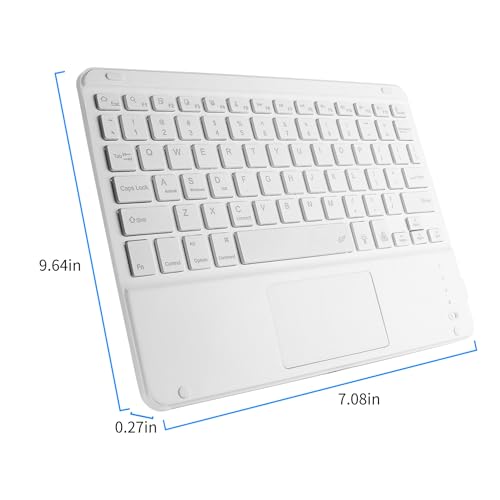 Wireless Backlit Bluetooth Keyboard with Touchpad,10 inch Ultra Slim 7Colors Backlit Portable Rechargeable Keyboard with Trackpad for IPad/IPad Pro iOS Android Tablets Windows Laptop PC(White) - color: white