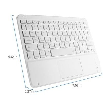 Wireless Backlit Bluetooth Keyboard with Touchpad,10 inch Ultra Slim 7Colors Backlit Portable Rechargeable Keyboard with Trackpad for IPad/IPad Pro iOS Android Tablets Windows Laptop PC(White) - color: white
