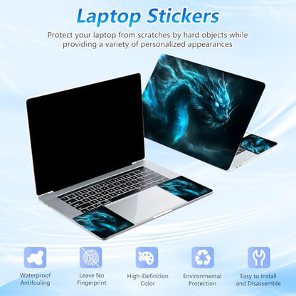 Universal Laptop Skin Sticker Decal with 2 Wrist Pad Skins, Waterproof Scratch Vinyl Cover for 11–15.6 Inch MacBook, HP, Dell, Lenovo, Cutable & Reusable,Glowing Blue Ice Dragon - color: Glowing Blue Ice Dragon