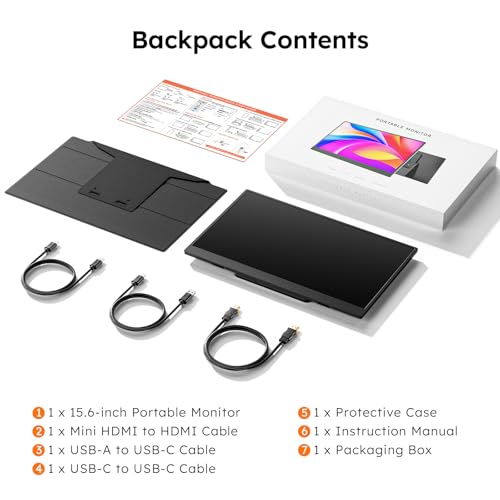 15.6" Portable Monitor with Smart Cover, FHD 1080P IPS Travel Monitor for Laptop, Built-in Speaker& Stand, USB-C&Mini HDMI Screen Extender for Laptop Mac PC Phone Xbox PS4/5 Switch with Stand Case - style: 15.6 CASE